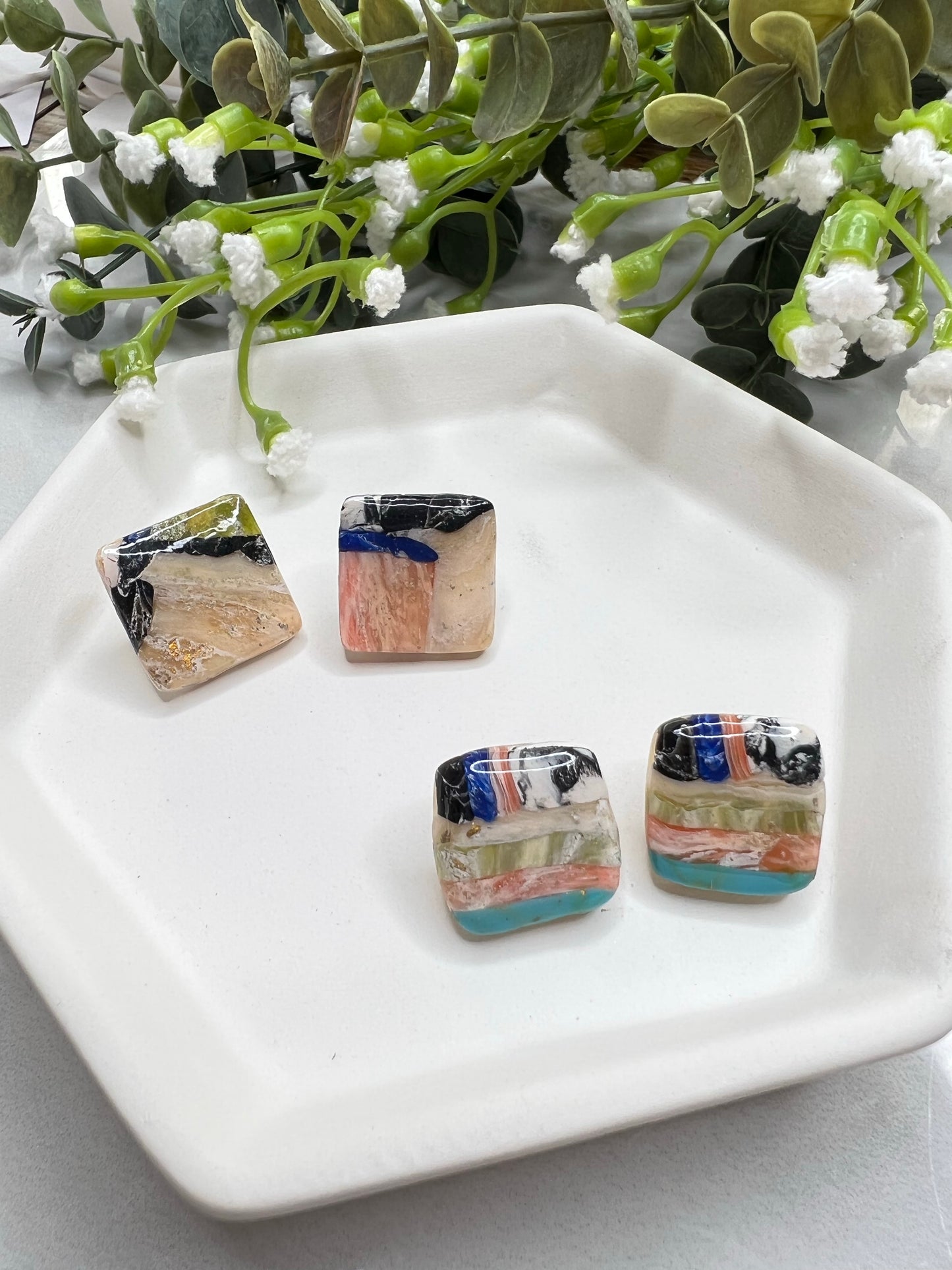 Square Patched marble studs